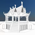 Traditional Pavilion With Ornate Roof Decorative White Columns Brown Walls And Stone Stairs