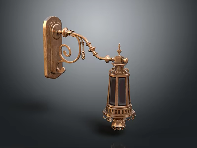 Vintage Brass Wall Lamp With Curved Decorative Arm And Dark Glass Shade 3d model