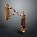 Vintage Brass Wall Lamp With Curved Decorative Arm And Dark Glass Shade