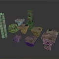 Stone Pillar Bases And Blocks Various Shapes 3D Rendered Components 3d model