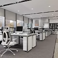 Modern Public Office Area With Ergonomic Chairs Desks Computers And Large Windows 3d model
