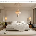 Elegant Modern Bedroom Interior With Decorative Walls Chandelier Bedside Lamps Rug Greenery Window And Armchair
