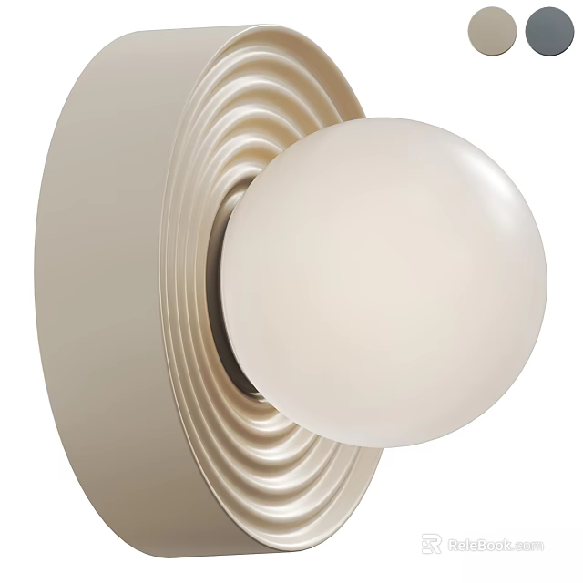 Modern Wall Sconce With Round White Globe And Ribbed Beige Backplate 3d model 