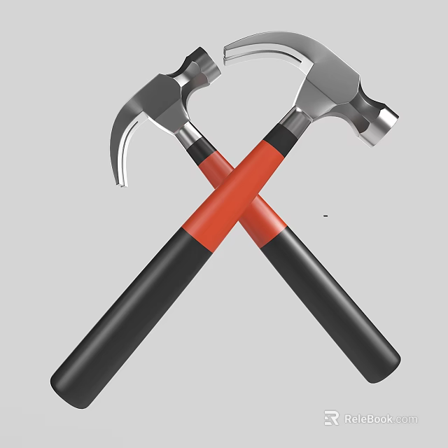 Crossed Hammers Hardware Tools With Silver Metal Heads Red Black Handles 3d model 