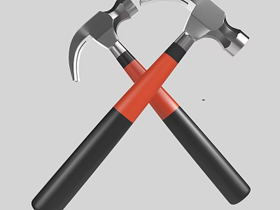 Crossed Hammers Hardware Tools With Silver Metal Heads Red Black Handles 3d model