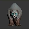 Game Fantasy Creature Character With Pale Blue Pink Fur Glowing Blue Eyes And Sharp Claws