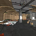 Modern Bar Interior With Wooden Arched Ceiling Pendant Lights And Orange Chairs