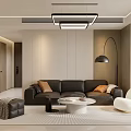 Modern Warm Cream Tone Living and Dining Room With Comfortable Furniture And Elegant TV Wall
