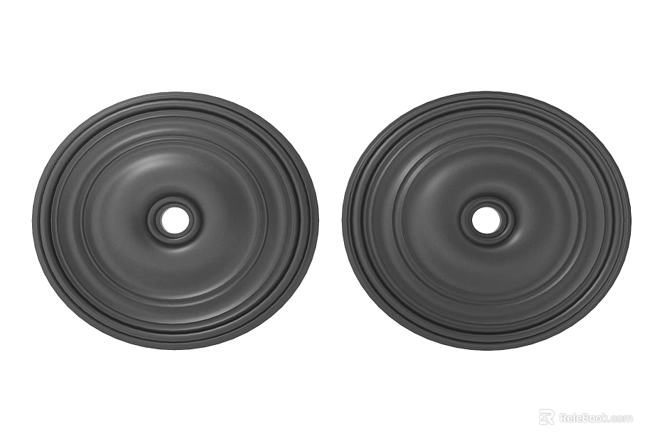 Two Black Carved Round Discs Featuring Concentric Patterns And Central Small Hole 3d model 