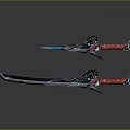 Dual Weapons With Long And Short Blades Red Handles Blue Decorative Accents Metallic Finish
