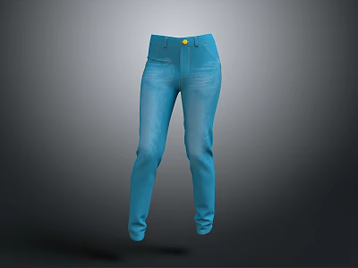 Stylish Blue Pants With Yellow Button For Modern Casual Daily Wear 3d model