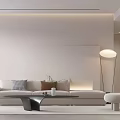 Modern Living And Dining Room Interior With Light Sofa Floor Lamp And Large Window