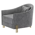 Light Gray Velvet Single Sofa With Gold Legs And Decorative Cushion Pattern 3d model