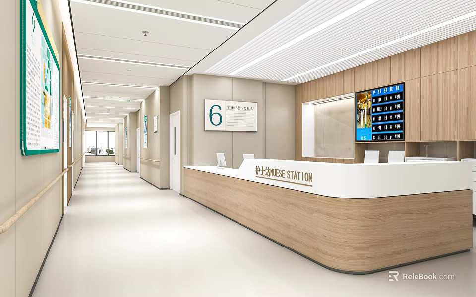 Modern Hospital Outpatient Clinic Interior with Information Station Consulting Room 6 and Clean Corridor 3d model 