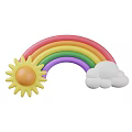 Colorful Rainbow with Yellow Sun and White Fluffy Cloud Decoration Design