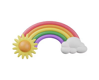 Colorful Rainbow with Yellow Sun and White Fluffy Cloud Decoration Design 3d model