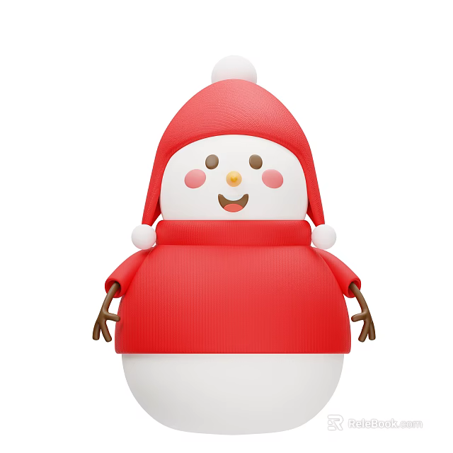 Cute Snowman Figure With Red Hat White Pom Poms Red Sweater And Smiling Face 3d model 