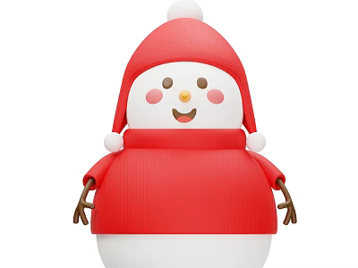 Cute Snowman Figure With Red Hat White Pom Poms Red Sweater And Smiling Face 3d model