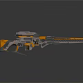 Futuristic Sci Fi Gun With Orange Black Color And Mechanical Long Barrel Design 3d model