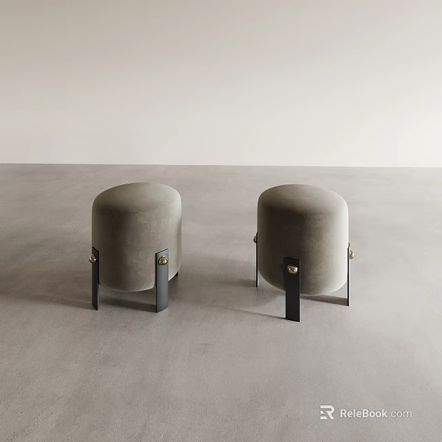 Modern Gray Round Seat Stools With Black Metal Legs In Minimalist Room 3d model 