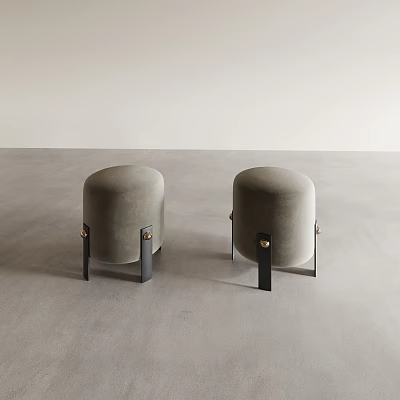 Modern Gray Round Seat Stools With Black Metal Legs In Minimalist Room 3d model