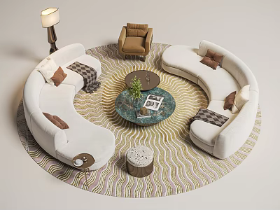 Modern Luxury Curved Fabric Sofa And Round Coffee Table Set For Stylish Living Room Decor 3d model