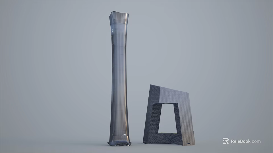 Modern Office Building with Tall Tower and Unique Geometric Structure in Contemporary Design 3d model 