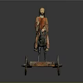 Traditional Wooden Cart Sculpture With Donkey Riding Figure And Wheels