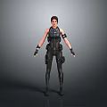 3D Female Character In Black Tactical Gear Standing Pose With Detailed Equipment