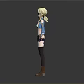 Anime Female Character With Blonde Hair Blue Top Brown Skirt Black Socks And Boots