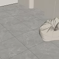 Modern Light Gray Marble Floor Tiles In Minimalist Interior With Beige Bean Bag