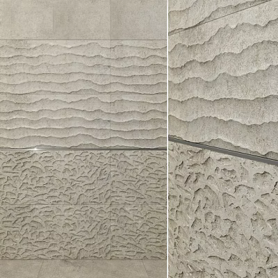 Modern Wavy Textured Wall Design With Light Gray Beige Finish And Contrasting Textured Sections 3d model