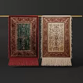 Decorative Wall Hanging Tapestries With Red And Beige Fringed Edges And Intricate Patterns