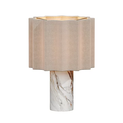 Beige Linen Pleated Shade Table Lamp With White Marble Column Base 3d model