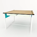 Modern Functional Desk With Wooden Tabletop Black Edge Turquoise Drawer And White Metal Frame