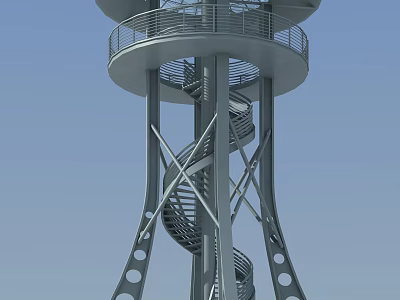 Modern Metal Observation Tower With Spiral Staircase And Open Deck Design 3d model