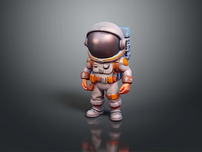 Cartoon Style 3D Game Movie Character Astronaut Spacesuit Helmet Backpack Reflective Gray Orange 3d model