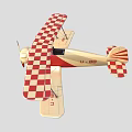 Classic Passenger Biplane with Red and White Checkered Pattern on Wings and Red Beige Body