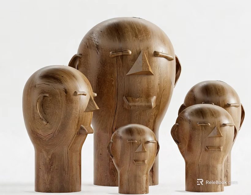 Wooden Human Figurine Decorative Ornament Set With Various Sizes And Minimalist Design For Home Decor 3d model 