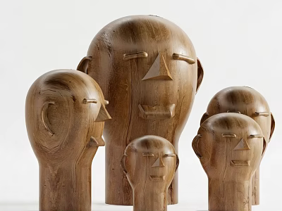 Wooden Human Figurine Decorative Ornament Set With Various Sizes And Minimalist Design For Home Decor 3d model