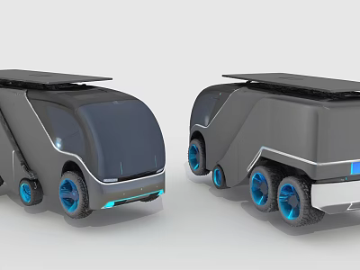 Modern Gray Utility Vehicle With Solar Panels Blue Wheels And Futuristic Design 3d model