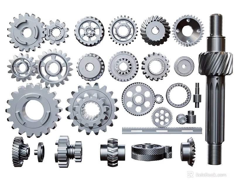 Various Hardware Tools With Different Sizes Gears Shafts And Precision Mechanical Parts 3d model 