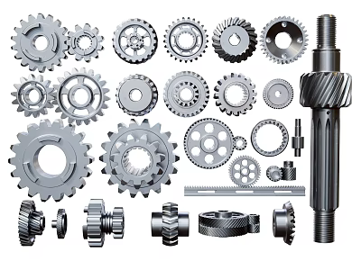 Various Hardware Tools With Different Sizes Gears Shafts And Precision Mechanical Parts 3d model