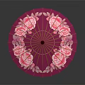 Pink Umbrella With White Rose Pattern And Wooden Handle For Daily Use