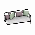 Modern Black Metal Frame Sofa With Gray Cushion And Colorful Purple Light Green Pillows