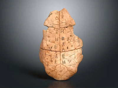 Traditional Chinese Oracle Bone Ornamental Decor Set With Ancient Carved Characters 3d model