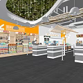 Supermarket Interior Space With Well Arranged Shelves Grocery Products Modern Checkout Counters And Hanging Lights