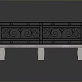 Iron Railing Bench With Decorative Scrollwork White Stone Seat And Sturdy Legs