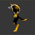 Anthropomorphic Wolf Character 3D Model in Standing Pose with Yellow Black White Fur