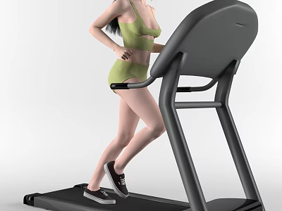 Woman in Green Sportswear Running on Treadmill with Black Sneakers During Workout 3d model